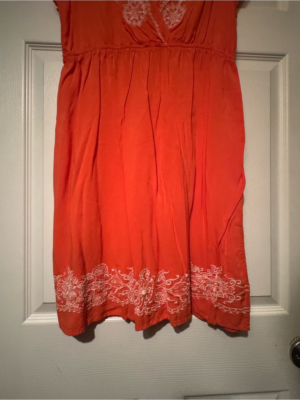 Charming Charlie Sz Large Coral Orange Embroidered V-Neck Mini Dress - Picture 4 of 8
